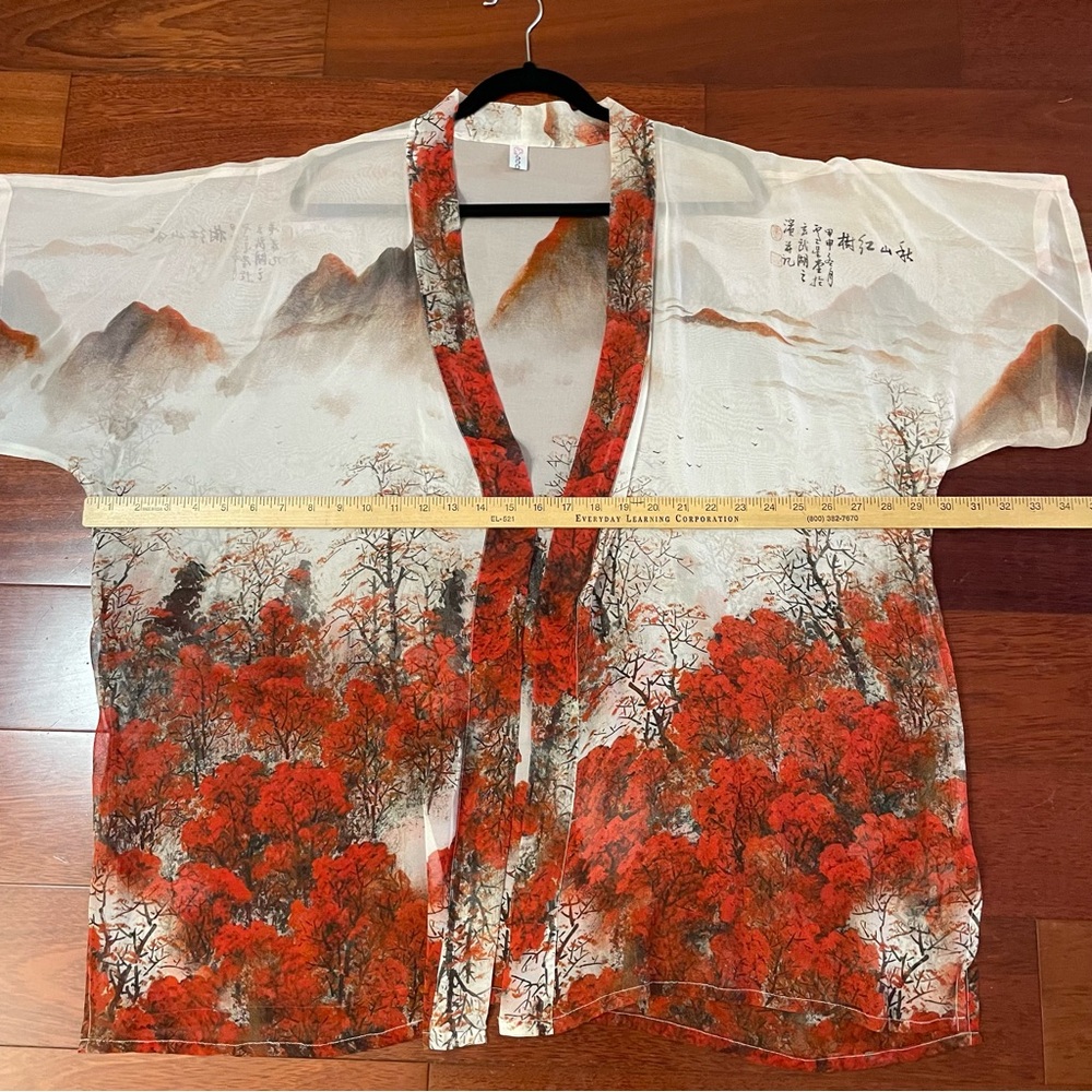 CCC Sheer Open Kimono Cardigan Asian Art To Wear Nature One Size READ B32 - Picture 10 of 14